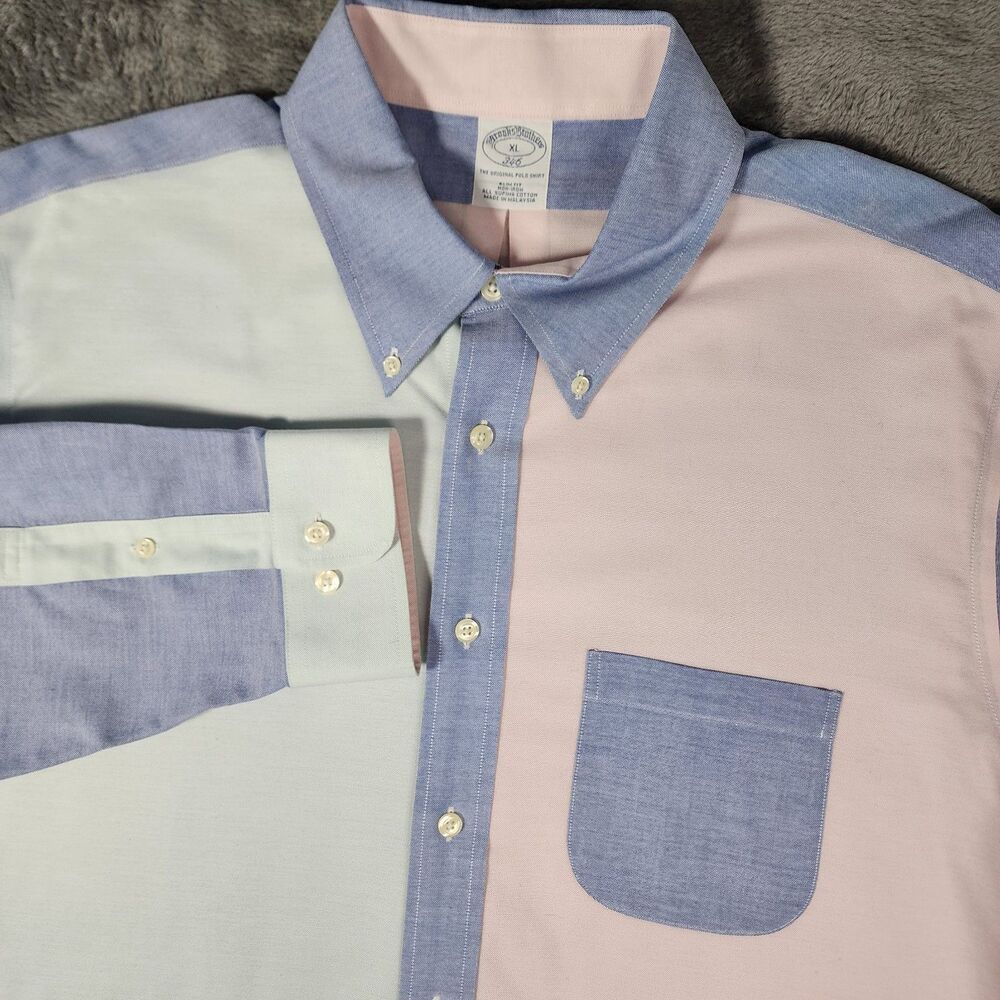 Brooks Brothers Fun Shirt Pastel Colorblock XL Slim Fit Oxford Supima Cotton